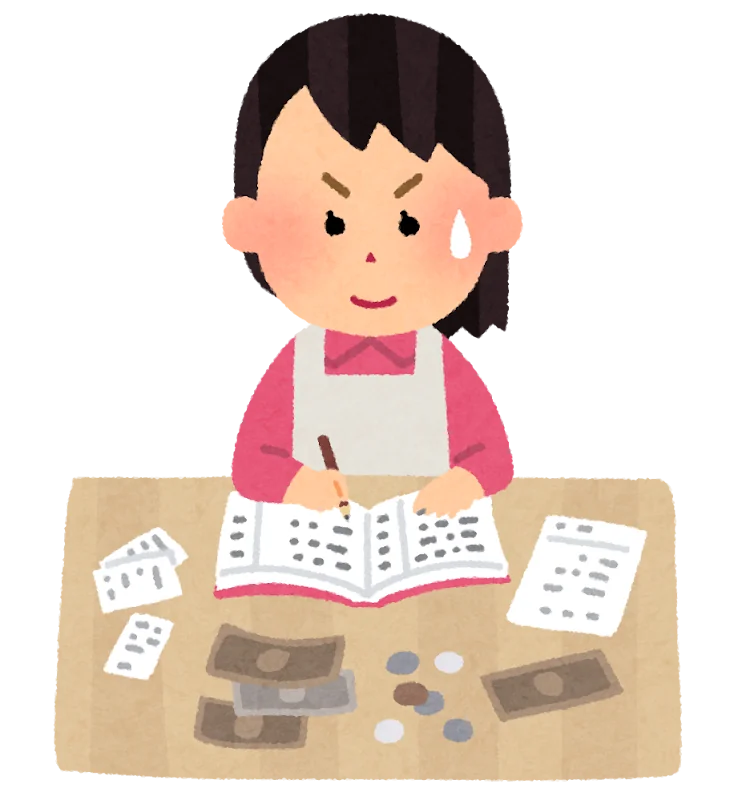 家計簿をつける人のイラスト